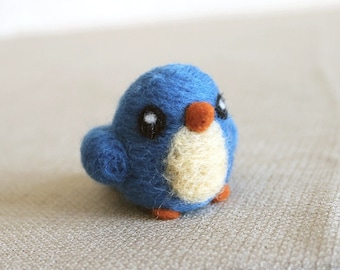 Needle Felted Blue Bird Soft Sculpture Figurine - Made to Order - Felt Blue Bird  Art - Bluebird Art Doll Figure