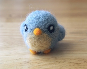 Needle Felted Blue Bird Soft Sculpture Figurine by Karen Watkins - Made to Order - Felt Blue Bird Art Doll Figure