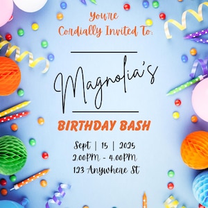 Birthday invitation template | Digital birthday invitation | Personalized birthday invitation | Digital Download | Kid&#39;s birthday invitation