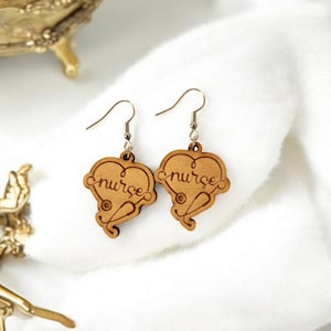 Nurse Earrings | Nursing Student | Nursing Gift | Nurse Practitioner | Wooden Earrings | Dangle Earrings | Nurse Appreciation | CNA | RN