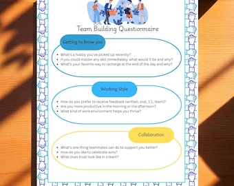 Questionario di conoscenza per il team building / Questionario stampabile / Evento di team building / Attività di team building