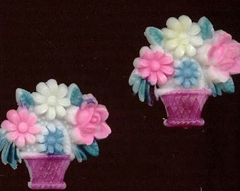 5 Cestas de flores de PLÁSTICO VINTAGE Taxis FLORALES Encantos japoneses pintados a mano Hallazgos de joyería J