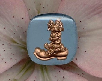VINTAGE Glass Cabochon Dog en Shoe Scottie Scotty Jewels Stones Pintado inversamente 22mm x 22mm