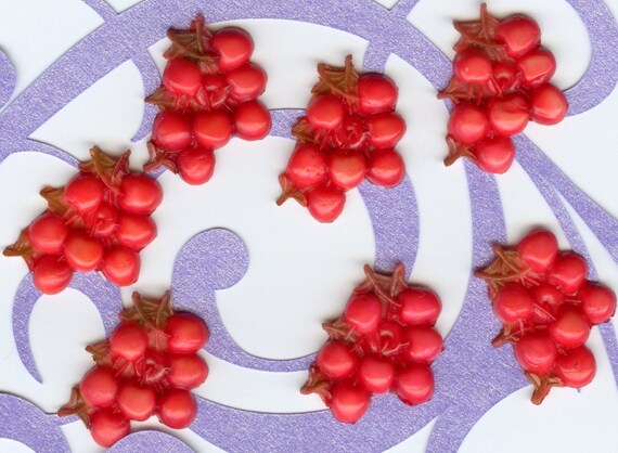 7 Japanese VINTAGE PLASTIC FRUIT Cherry Cherries cabochons charms Japan Cabs Jewelry Findings