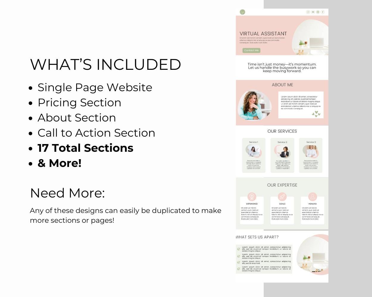 Virtual Assistant Canva Website Template | Pink & Green Editable Layout ...