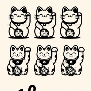 Black Maneki Neko Lucky Cat Minimalist Japanese Wall Art Print - Fortune Symbol Poster