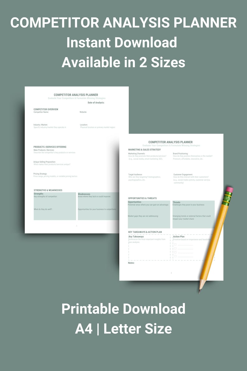 Competitor Analysis Planner PDF: Business Market Research Printable (A4 ...