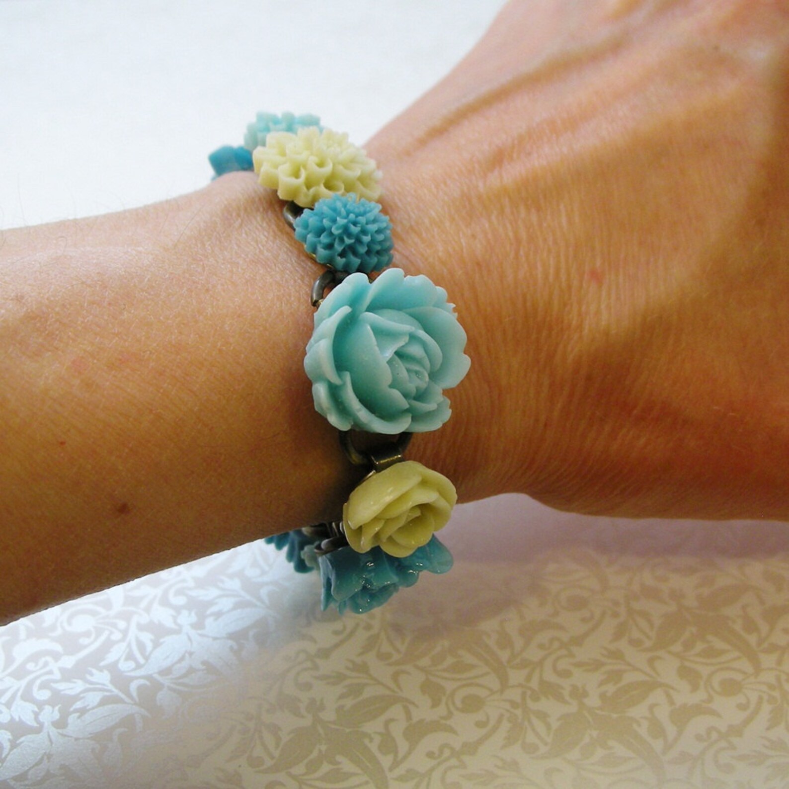 Blue Resin Flower Bracelet Etsy