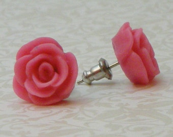 Rose Flower Earrings - Pink
