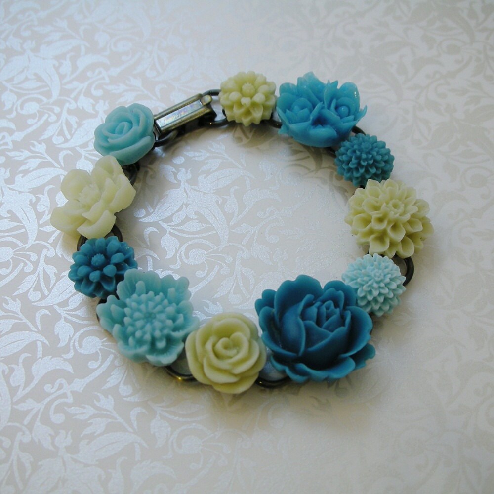 Blue Resin Flower Bracelet Etsy
