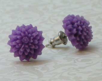 Mum Flower Earrings - Lavender Purple