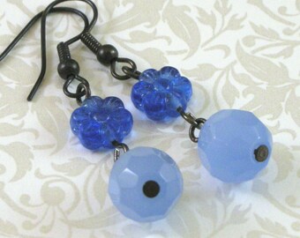 Ice Flower Blue Dangle Earrings