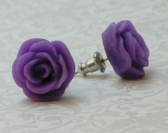 Rose Flower Earrings - Lavender Purple