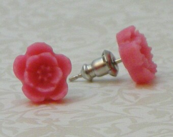 5 Petal Flower Earrings - Bright Pink