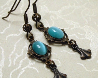 Vintage-Style Blue Cat's Eye Earrings