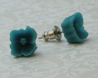 Square Flower Earrings - Aqua Blue Teal