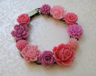 Pink Resin Flower Bracelet