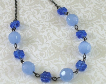 Ice Flower Blue Vintage-Style Necklace