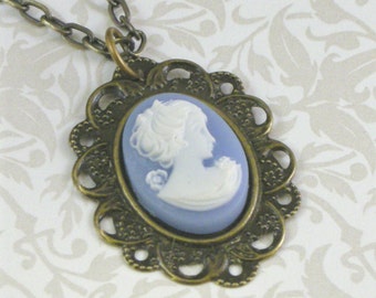 Vintage-Style Cameo Necklace - Blue