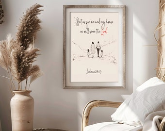 Family Wall Art Printable - Inspirational Digital Art Instant Download - Joshua 24 15 Quote