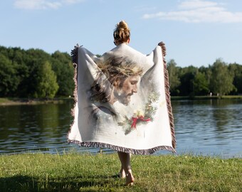 Christmas Jesus Prayer Woven Blanket - Religious Holiday Decor, Wall Tapestry, Christian Gifts, Home Decoration, Religious Throw Blanket