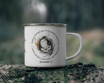 Inspirational Enamel Camping Mug, Faith-Based Travel Cup, Christian Gift, Outdoor Adventure Mug, Religious Coffee Mug, Bible Verse Decor