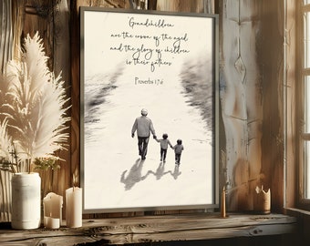 Grandchildren Wall Art Printable - Inspirational Digital Art for Instant Download - Proverbs 17 6 Decor