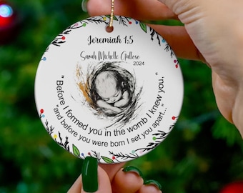 Pro-Life Unborn Baby in Womb, Jeremiah 1:5 Bible Verse, 1st Christmas Ornament, Christian Holiday Gift, Religious Home