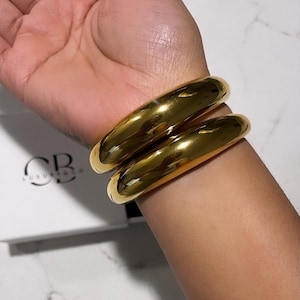 Chunky Gold Bangle Bracelet | 18k Gold Plated Bold Cuff | Luxury Stacking Bangle for Women