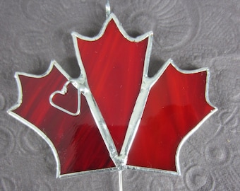 Canada Maple Leaf Stained Glass Ornament or Window Sun Catcher