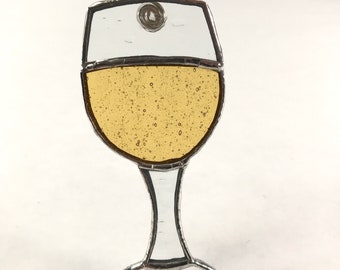 White Wine Glass Stained Glass Ornament  or Window Sun Catcher