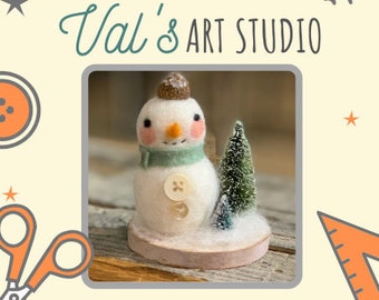 Needle Felting Pattern - Winter Snow Friend on a Wood Slice by Val's Art Studio- Digital Download