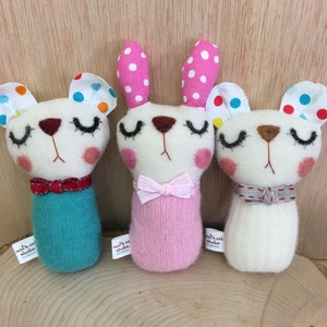 Needlefelted Baby Rattle – Upcycled Melodious Wool Plush Toy, All Natural Materials with Stitched Details