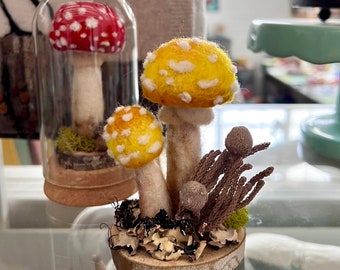 Needle Felted Wool Mushroom Sculpture, Handmade Woodland Decor