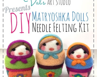 Needle Felting Kit, Russian Matroshka Doll(s), Beginner/Intermediate Level Fiber Art and Instructions Kit, Needle Felting Workshop, Pattern