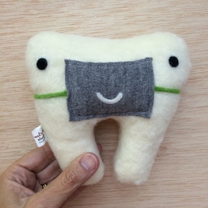 Mr. Teethy - Stuffed Plush Needle Felted Tooth Fairy Pillow and Friend by Val's Art Studio, Stuffed Needle Felted Cute Pillow, Baby gift