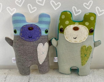 NEW Bears! Love Buddy Bear Friendly - Stuffed Plush Needle Felted and Embroidered Art Friend