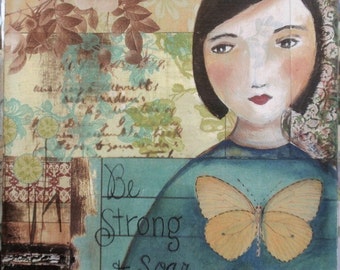 Fine Art Print - Be Strong and Soar - Print of Original Collage Mixed Media Painting by Val's Art Studio