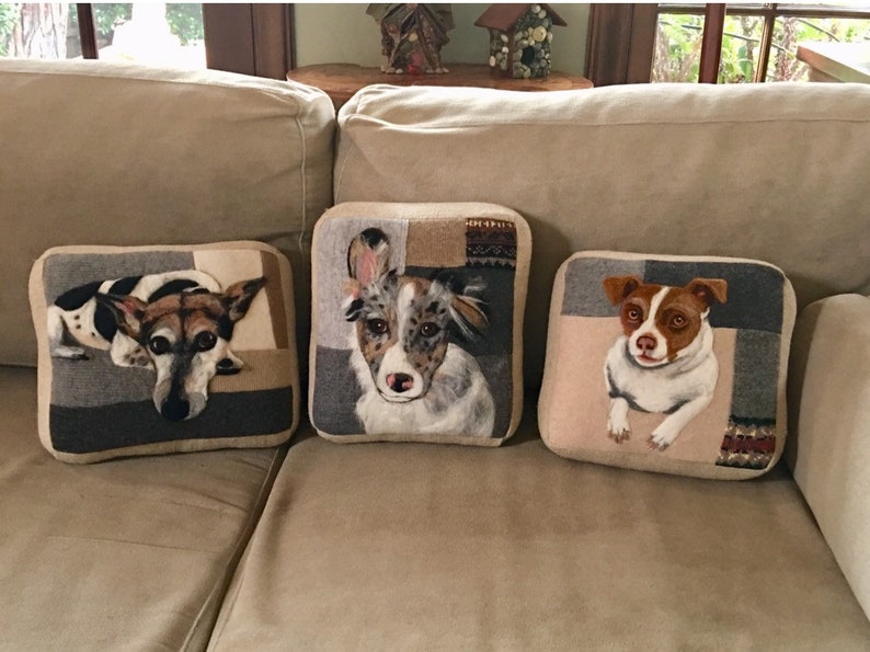 Taking Custom Needle Felted Dog or Cat Personalized Wool Pet Pillows from Repurposed Sweaters by ValsArtStudio image 9