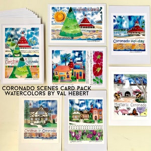 コロナドの風景を描いたグリーティング カードと封筒 6 枚セット - ValsArtStudio による私のオリジナル水彩画またはミックス メディア ペインティングのプリント