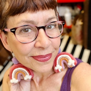 Adorable Fun Themed Felted Earrings Handmade Soft Sculpture in Rainbow, Halloween, Summer and Fall Themes by Val&#39;s Art Studio