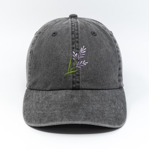 Lavender Flower Embroidered Baseball Cap, Purple Floral Hat, Washed Cotton Curve Brim Summer Hat, Botanical Gift for Her, Garden Lover Hat