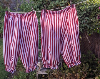 Girls Pirate Costume Bloomers Red and White Stripe Cotton Custom made No Lace