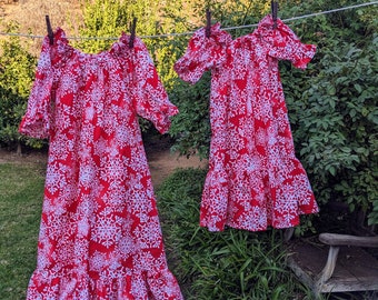 Ready now!  California Christmas Toddler Cotton Dress Red White Snowflakes