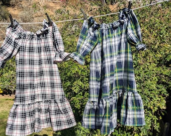 Ready now! Toddler 2-3T Plaid Flannel Peasant Prairie Dress no Lace