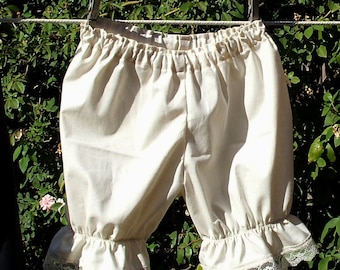 Ready now!  Toddler 4T Bloomers with Lace Trim Natural Cotton Muslin