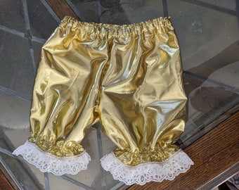 Ready now!   OOAK Girls Small 6 Gold Metallic Bloomers White Lace