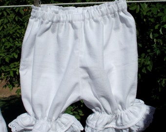 Ready now! Baby Medium White Flannel Cotton Bloomers Eyelet Lace Trim