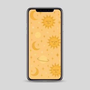 Celestial Sun Moon Stars Phone Wallpaper - 4k Digital Download - Gelber Handy Hintergrund - Boho Aesthetic - iPhone und Android