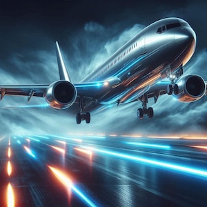 Aircraft Takeoff at Night - Digital Product - High-Resolution Digital AI Art - 4k Image for Desktop Background, Wall Display, Etc.